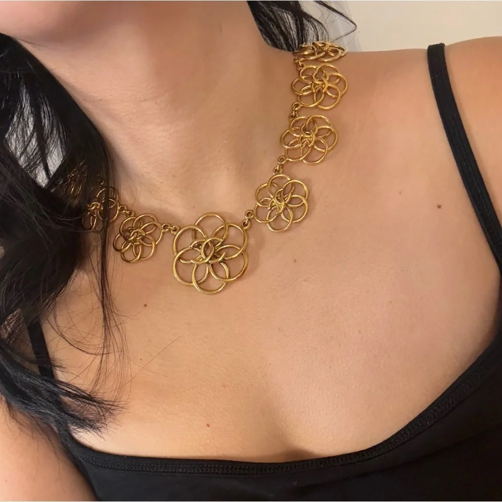 Vintage Chanel Gold CC Flower Collar Necklace
